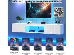 Mueble TV suspendido con 2 puertas y compartimento abierto - 160 x 31 x 22 cm - LED - Tablero de partículas - Blanco brillo