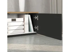 Mueble TV suspendido Iseo con 2 puertas y 1 puerta abatible, color antracita mate y roble, 200 x 35 x 30 cm