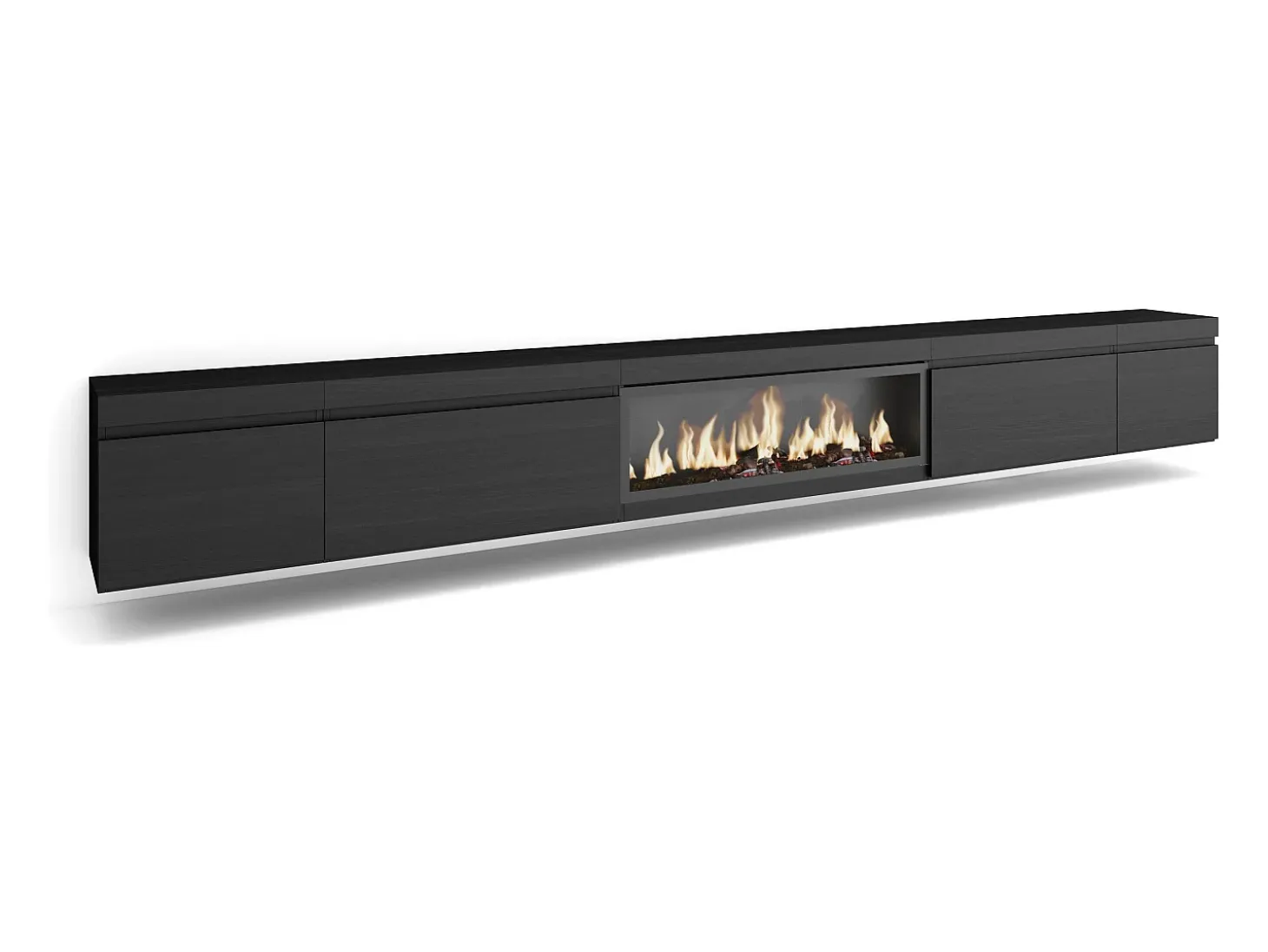 Mueble TV, Televisión, 368x35x45, Chimenea eléctrica XXL, Colgado, Suspendido, Negro