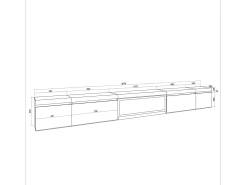 Mueble TV, Televisión, 368x35x45, Chimenea eléctrica XXL, Colgado, Suspendido, Negro