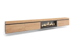 Mueble TV, Televisión, 368x35x45, Chimenea eléctrica XXL, Colgado, Suspendido, Roble