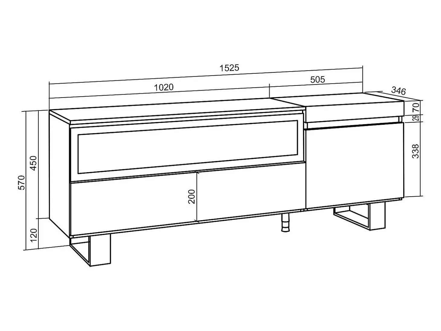 Mueble TV, Televisión, 150x35x57cm, Para TV hasta 65", Chimenea eléctrica, Diseño industrial, Cemento