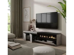 Mueble TV, Televisión, 200x35x45cm, Para TV hasta 80", Chimenea eléctrica, Cemento