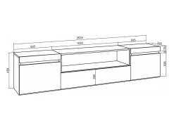 Mueble TV, Televisión, 200x35x45cm, Para TV hasta 80", Chimenea eléctrica, Colgado, Suspendido, Blanco y negro