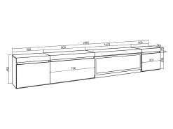 Mueble TV, Televisión, 288x35x45cm, Para TV gran formato, Chimenea eléctrica XXL, Colgado, Suspendido, Roble