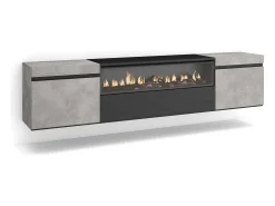 Mueble TV, Televisión, 200x35x45cm, Para TV hasta 80", Chimenea eléctrica, Colgado, Suspendido, Cemento