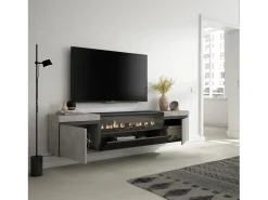 Mueble TV, Televisión, 200x35x45cm, Para TV hasta 80", Chimenea eléctrica, Colgado, Suspendido, Cemento