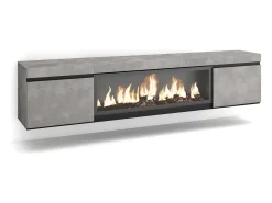 Mueble TV, Televisión, 208x35x45cm, Para TV hasta 80", Chimenea eléctrica XXL, Colgado, Suspendido, Cemento