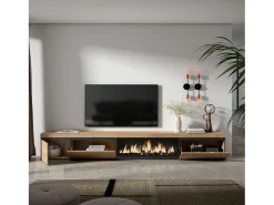 Mueble TV, Televisión, 317x35x45cm, Chimenea eléctrica XXL, Roble