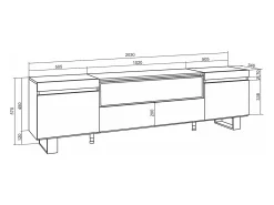 Mueble TV, Televisión, 200x35x57cm, Para TV hasta 80", Chimenea eléctrica, Diseño industrial, Blanco y negro