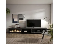 Mueble TV, Televisión, 317x35x45cm, Chimenea eléctrica XXL, Negro