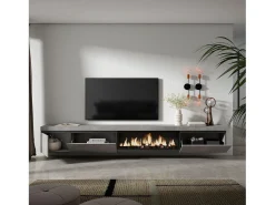 Mueble TV, Televisión, 317x35x45cm, Chimenea eléctrica XXL, Colgado, Suspendido, Cemento