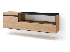 Mueble TV, Televisión, 150x35x45cm, Para TV hasta 65", Colgado, Suspendido, Roble y negro