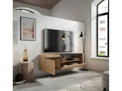 Mueble TV, Televisión, 150x35x45cm, Para TV hasta 65", Colgado, Suspendido, Roble y negro