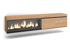 Mueble TV, Televisión, 208x35x45cm, Para TV hasta 80", Chimenea eléctrica XXL, Colgado, Suspendido, Roble