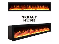 Mueble TV, Televisión, 150x35x45cm, Para TV hasta 65", Chimenea eléctrica, Negro