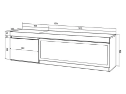 Mueble TV, Televisión, 158x35x45cm, Para TV hasta 65", Chimenea eléctrica XXL, Roble