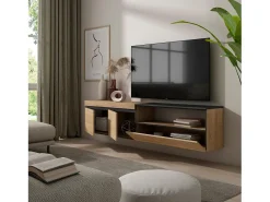 Mueble TV, Televisión, 200x35x45cm, Para TV hasta 80", Colgado, Suspendido, Roble y negro