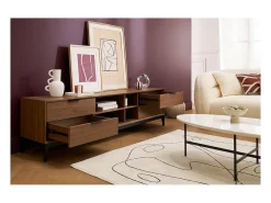 Mueble TV vintage con acabado de madera de nogal oscuro y metal negro con almacenaje 180 cm SARTO