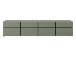 Mueble TV XL color verde salvia y negro 225cm colección HAVANA. Mueble de diseño con 4 puertas y 4 cajones.