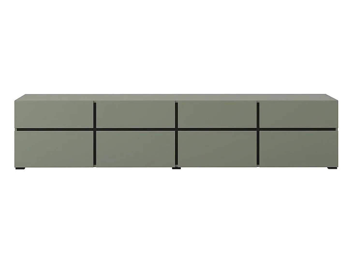 Mueble TV XL color verde salvia y negro 225cm colección HAVANA. Mueble de diseño con 4 puertas y 4 cajones.