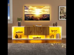 Mueble TV 160x40x42 cm - con 2 cajones - compatible con televisores de hasta 70 pulgadas - blanco/natural