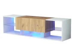 Mueble TV 160x40x42 cm - con 2 cajones - compatible con televisores de hasta 70 pulgadas - blanco/natural