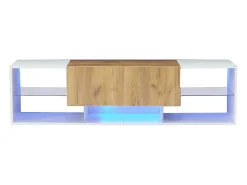 Mueble TV 160x40x42 cm - con 2 cajones - compatible con televisores de hasta 70 pulgadas - blanco/natural