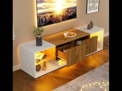 Mueble TV 160x40x42 cm - con 2 cajones - compatible con televisores de hasta 70 pulgadas - blanco/natural