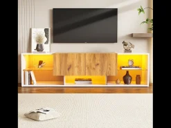 Mueble TV 160x40x42 cm - con 2 cajones - compatible con televisores de hasta 70 pulgadas - blanco/natural