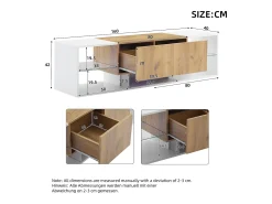 Mueble TV 160x40x42 cm - con 2 cajones - compatible con televisores de hasta 70 pulgadas - blanco/natural