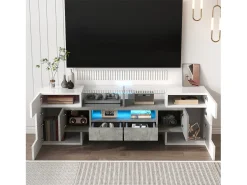 Mueble TV 145x30x51 cm - con iluminación LED - con 4 puertas - 2 cajones - estantes - blanco