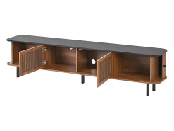 Mueble TV 190x35x45 cm con 2 puertas correderas y 2 puertas de rejilla - Color madera oscura y negro