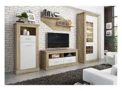 Mueble Vitrina Con Luces Led - Armario Auxiliar Comedor - Acabado Color Cambria y Blanco - Medidas: Ancho: 96 cm x Fondo: 41,8 cm x Alto: 201,6 cm