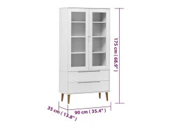 Mueble vitrina MOLDE madera maciza de pino blanco 90x35x175 cm