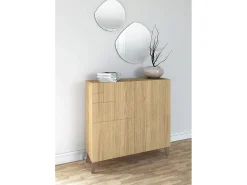 Mueble zapatero almacenaje - A87cm x L90cm x F27cm roble dorado patas moka – Bergen