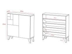 Mueble zapatero almacenaje - A87cm x L90cm x F27cm nogal claro patas negro - Bergen