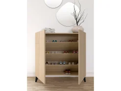 Mueble zapatero almacenaje - A87cm x L90cm x F27cm nogal claro patas negro - Bergen