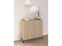Mueble zapatero almacenaje - A87cm x L90cm x F27cm nogal claro patas grafito - Bergen