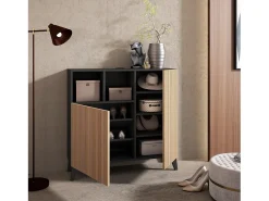 Mueble zapatero almacenaje - A87cm x L90cm x F27cm gris grafito puertas vallado - Moss