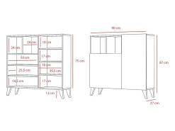 Mueble zapatero almacenaje - A87cm x L90cm x F27cm gris grafito puertas vallado - Moss