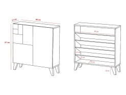 Mueble zapatero almacenaje - A87cm x L90cm x F27cm nogal claro patas verde - Bergen