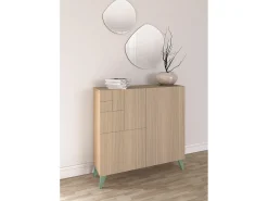 Mueble zapatero almacenaje - A87cm x L90cm x F27cm nogal claro patas verde - Bergen