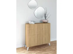 Mueble zapatero almacenaje - A87cm x L90cm x F27cm roble dorado patas blanco – Bergen