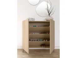 Mueble zapatero almacenaje - A87cm x L90cm x F27cm nogal claro patas moka - Bergen