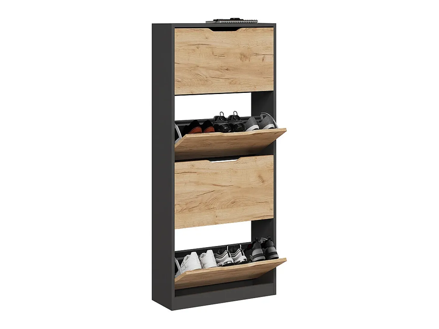 Mueble zapatero antracita/roble dorado 59x22x137 luca