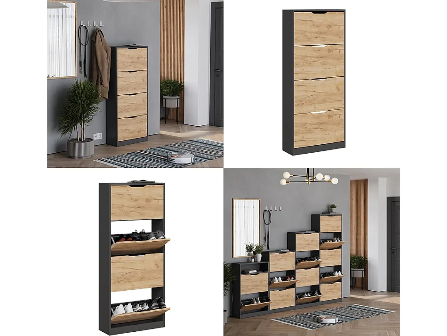 Mueble zapatero antracita/roble dorado 59x22x137 luca