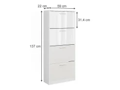 Mueble zapatero blanco/blanco alto brillo 59x22x137 gizmo