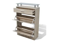 Mueble zapatero cajón y estante superior vidrio aspecto madera ES865908