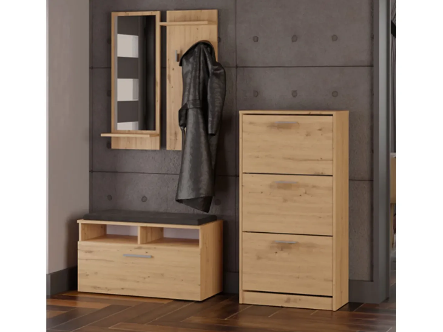 Mueble Zapatero Color Roble Artesano 116x60x28 cm – 3 Puertas Abatibles – Ideal para Entrada o Dormitorio